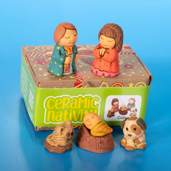 Nativity Ceramic Miniature Cozy Family Set of 6 Christmas