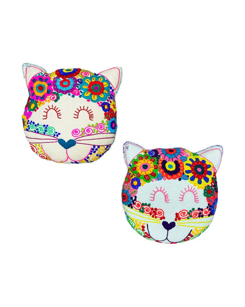 Hand Embroidered Cat Plush Cushion