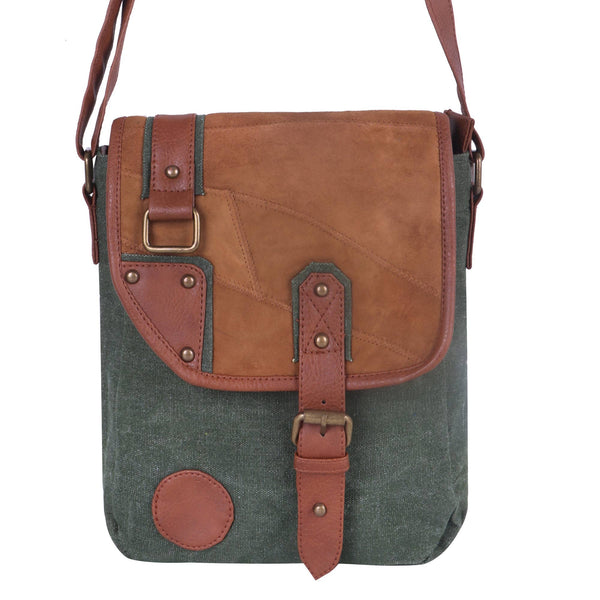 Trek Waxed Canvas & Upcycled Leather Crossbody Bag