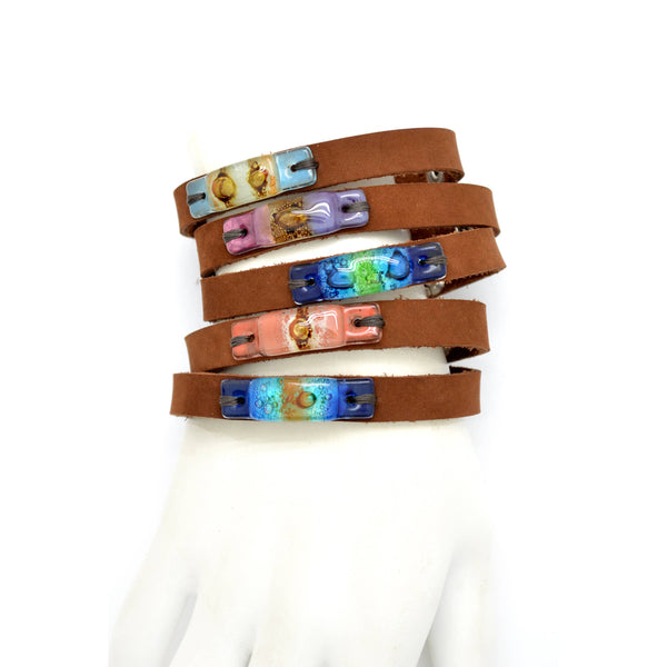 Skinny Suede and Glass Bracelets - Perfect for Layering: Assorted Spring Colors