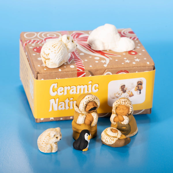 Miniature Nativity Polar Ceramic Set of 7 Christmas Gift