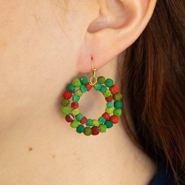 Kantha Holiday Wreath Earrings