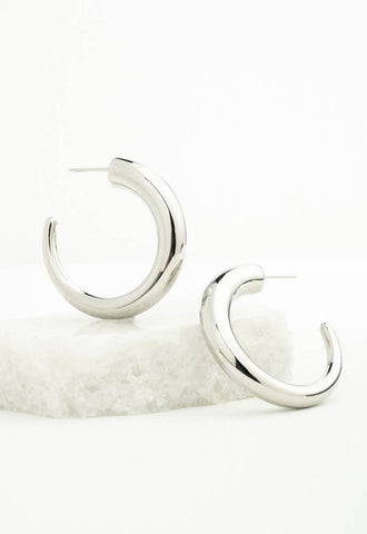 Silver Grace Hoops- Stainless Steel Round Basic Lightweight Hoop Earrings