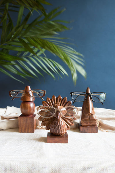 Peacock Glasses Holder Stand - Handcrafted Wood