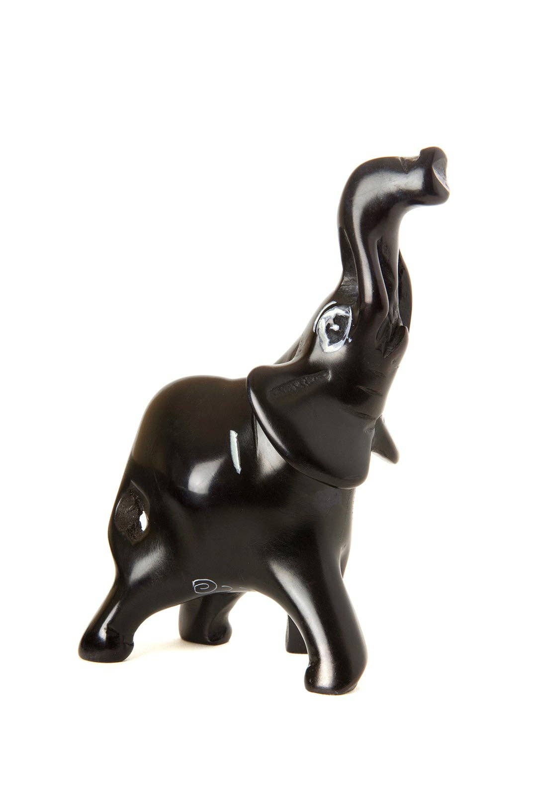 Small Black Soapstone Trumpeting Elephant