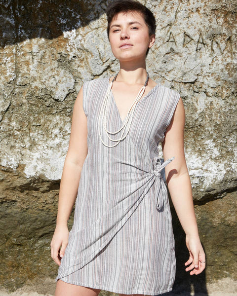 Striped Cotton Wrap Dress