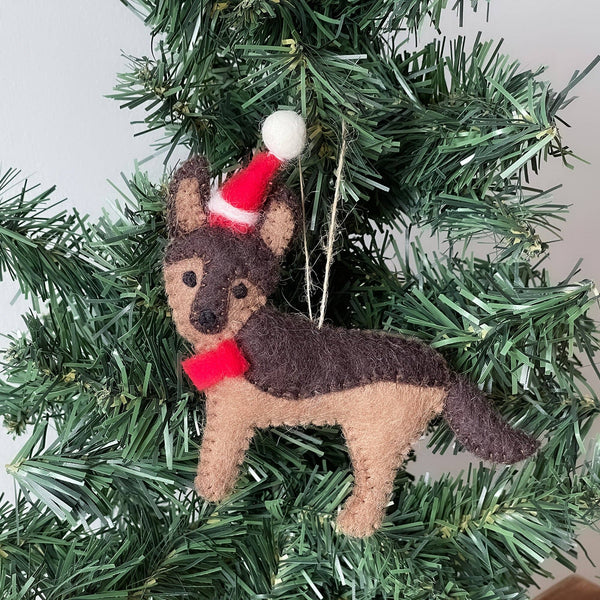 German Shepherd Santa Handmade Felt Ornament