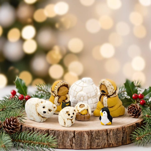 Miniature Nativity Polar Ceramic Set of 7 Christmas Gift