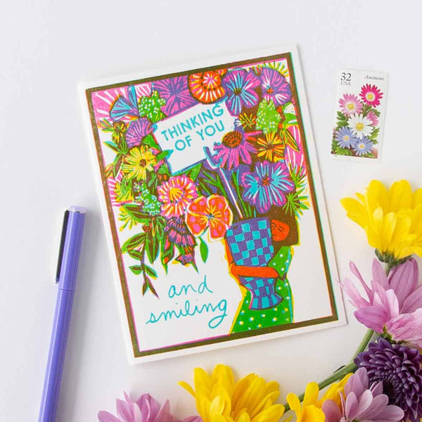 Thinking of You and Smiling Letterpress Card