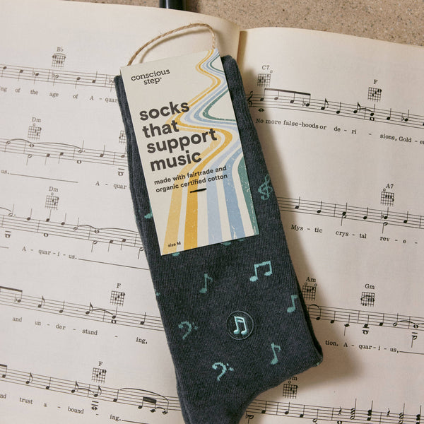 Socks that Support Music (Gray Music Notes)