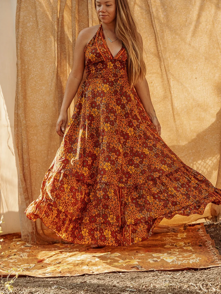 Hippie Boho Maxi Silk Dress, Bohemian Long Back Bow Dress – Creative Women  of the World