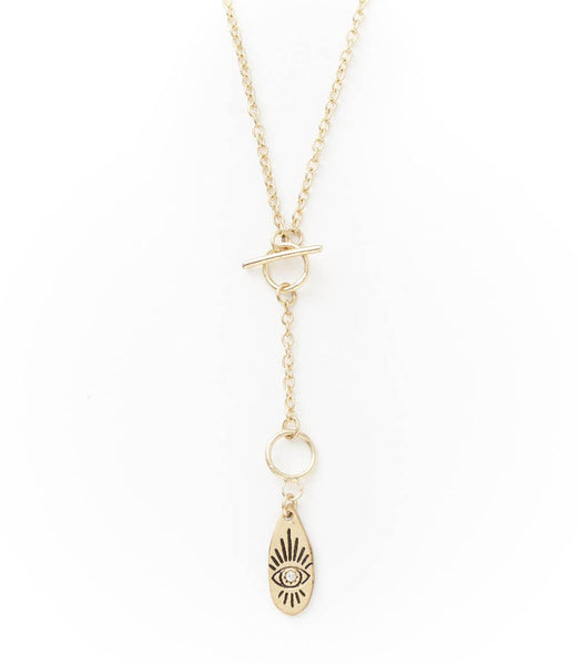 Ruchi Evil Eye Dainty Gold Drop Lariat Necklace
