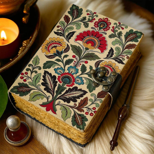 Handmade Leather Floral Journal – Vintage Cream Botanical