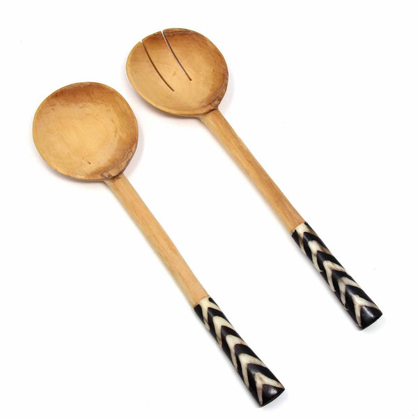Olive Wood Serving Set, Chevron Batik Handles