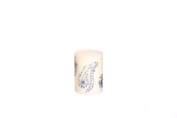 Henna Blue on White Candle