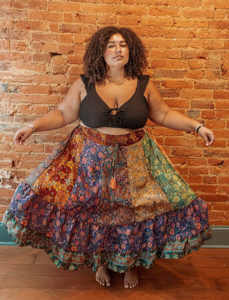 Handmade Patchwork Gypsy Skirt – One Size Elastic Waist – Unique Batik Boho Style