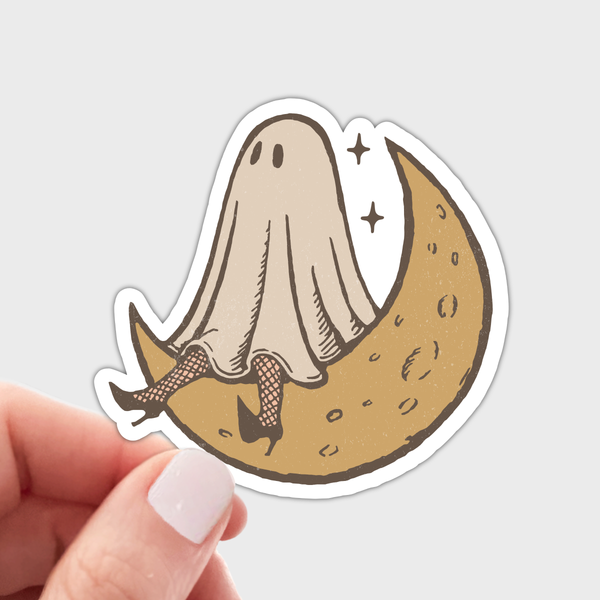 Moon Boo Sticker - halloween, fall, ghost, cute, spooky
