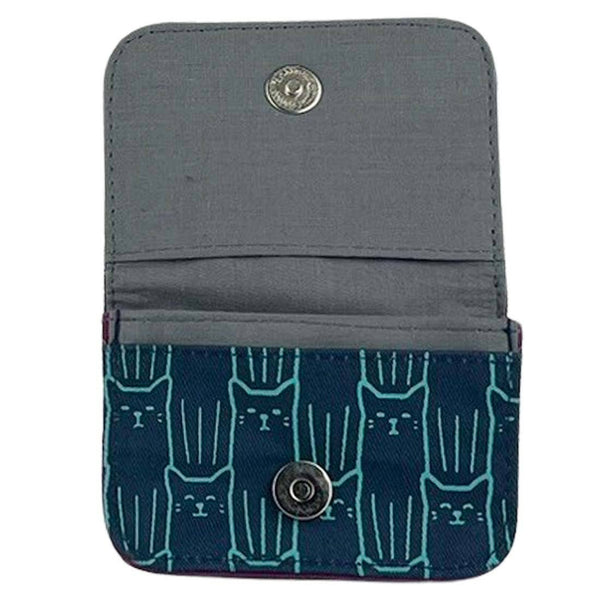 Canvas Card Holder - Navy Cats - Slim Cotton Wallet