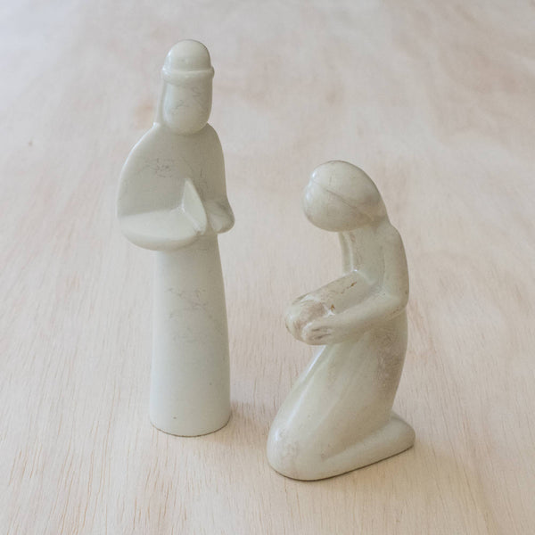 Mary Kneeling & Joseph Standing Nativity, Natural Stone