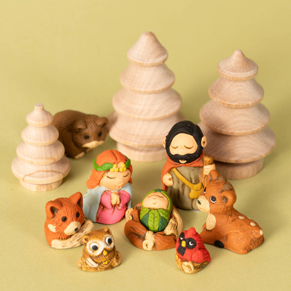 Miniature Nativity Woodsy Ceramic Set of 9 Christmas Gift
