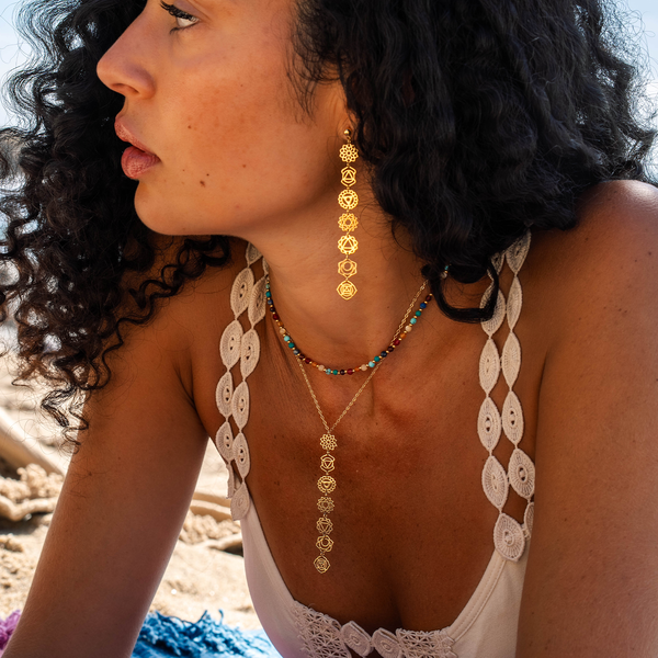 Gold Seven Chakra Drop Necklace