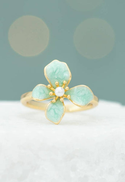 Hope in Bloom Ring in Mint- 14K Gold Plated and Enamel Flower Statement Ring