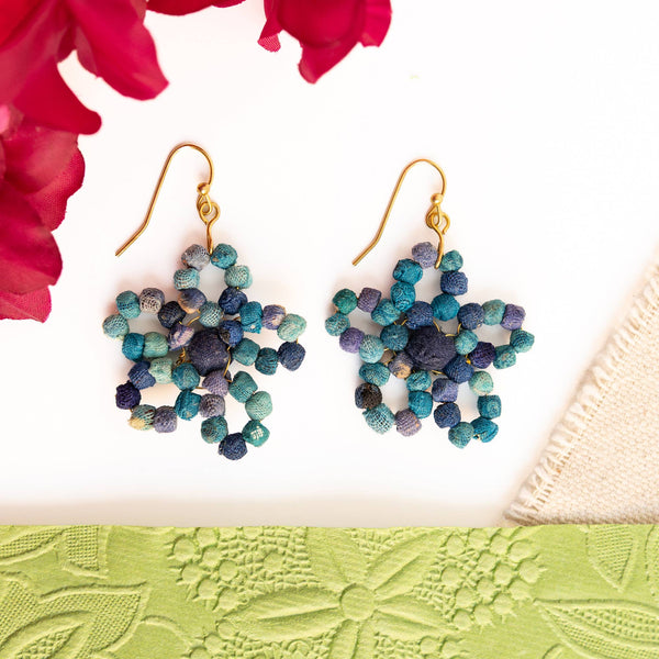 Kantha Fleur Earrings - Azure