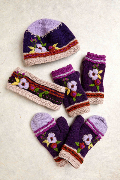 Color Block Plum Knit Mittens