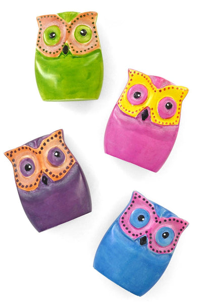 Flat Soapstone Colorful Owls