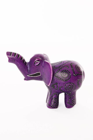 Purple Swirled Heart Soapstone Elephant