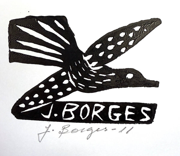 Large Borges Woodblock Print, 28 Birds