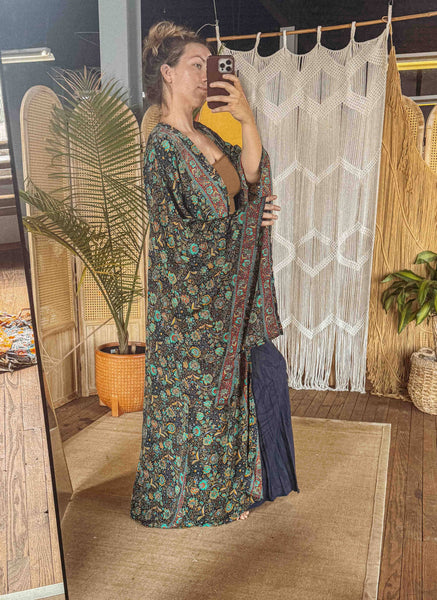 BOHO Silk Bell Sleeve Long Maxi Kimono Duster Cardigan