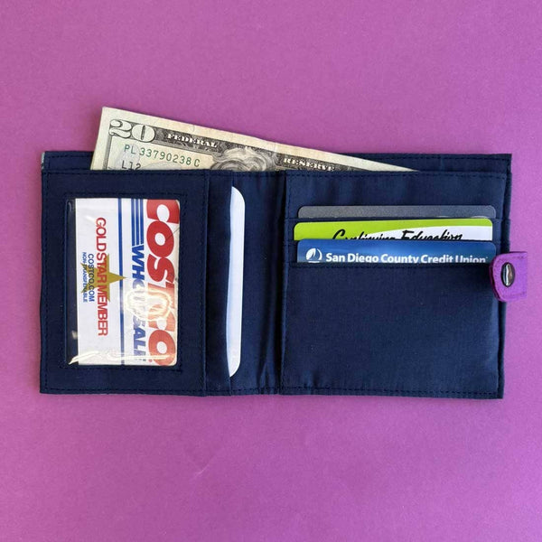 Vegan Square Wallet -  Brite Blue Cat Wallet - Slim Wallet