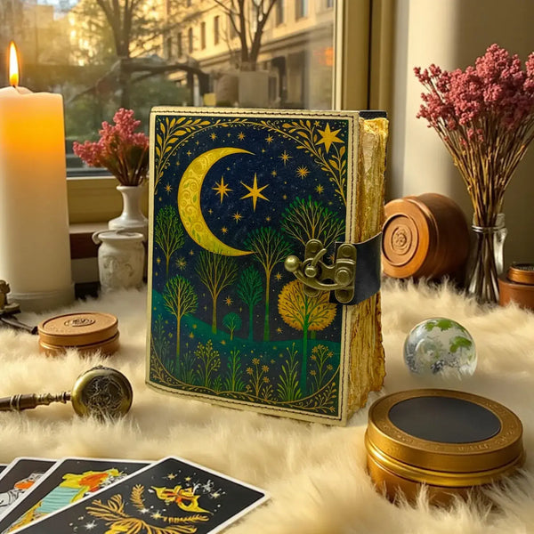 Leather Grimoire Journal Book of Shadows, Moon Tree Journal