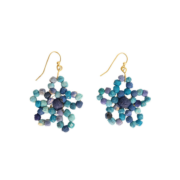 Kantha Fleur Earrings - Azure