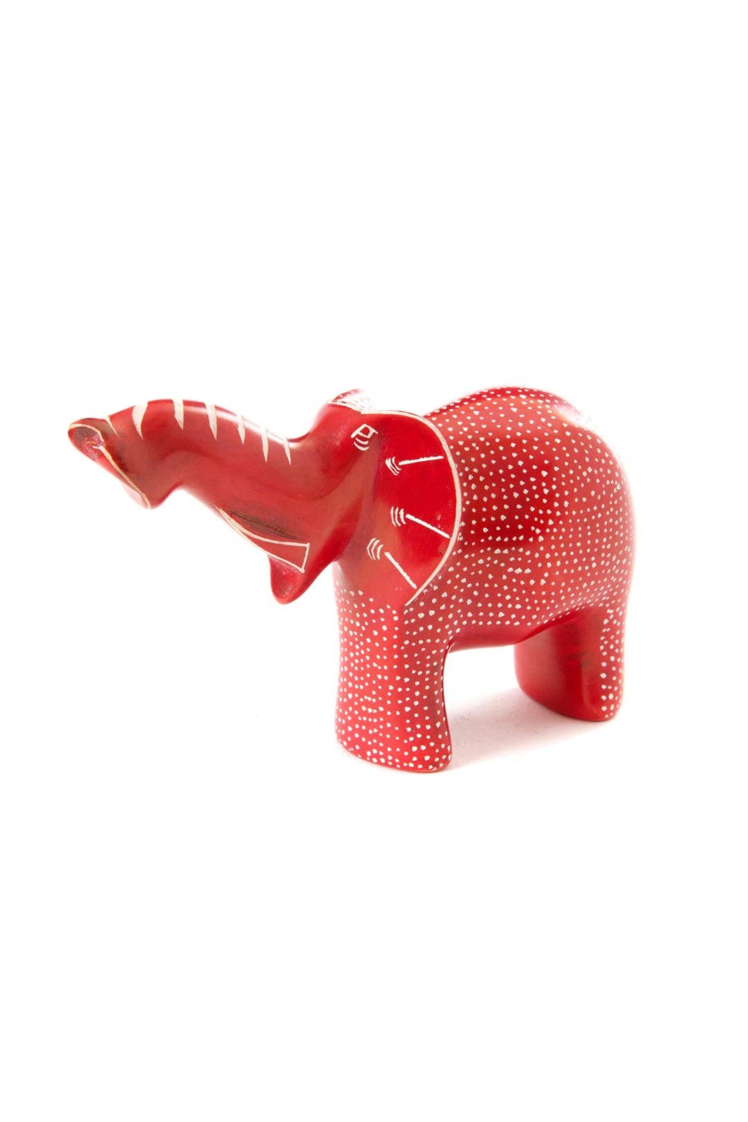 Small Red Polka Dot Elephant with Trunk Up