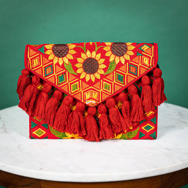 Sunflower Tassle Fiesta Clutch