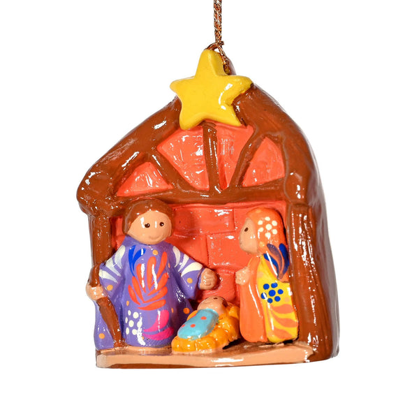 Nativity Hut Ornament Painted Ceramic Handmade Creche Handmade Creche