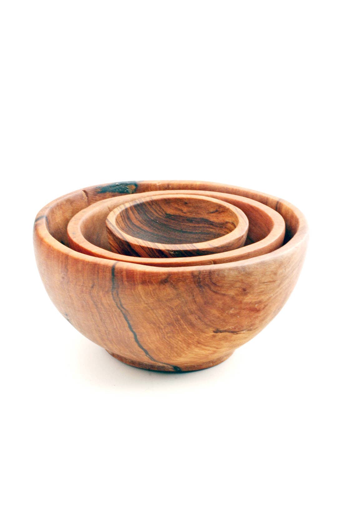 Set of Three Wild Olive Wood Condiment Bowls