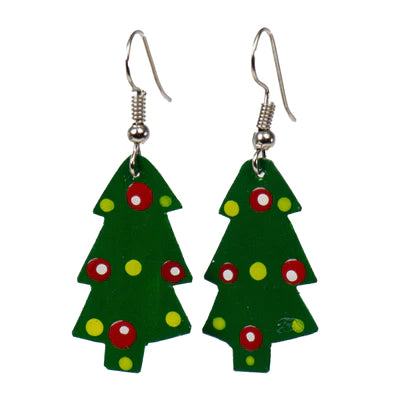 Painted Tin Christmas Tree Earrings