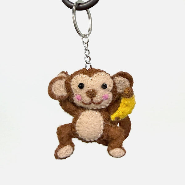 Monkey with Banana Felt Wool Keychain