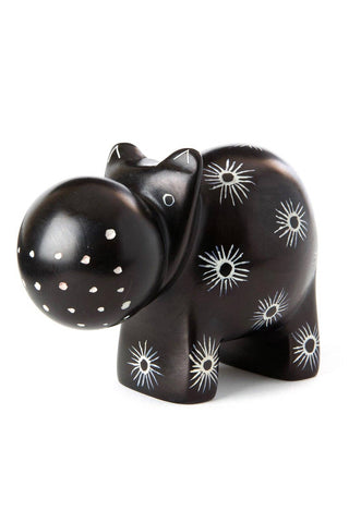 Midnight Milkweed Soapstone Hippo Sculpture