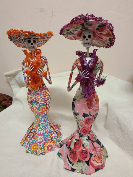 Day of the Dead Catrina Skeleton, Paper Mache Figurine