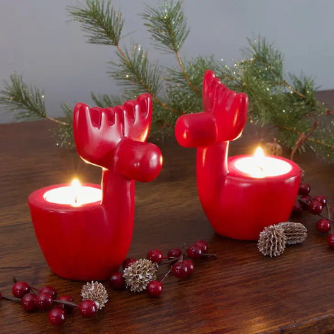 Kenyan Red Reindeer Tealight Candle Holder