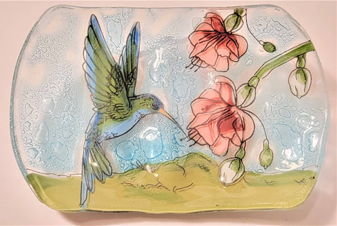 Hummingbird on Blue and White Flower Soap Dish