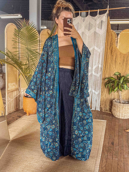 BOHO Silk Bell Sleeve Long Maxi Kimono Duster Cardigan