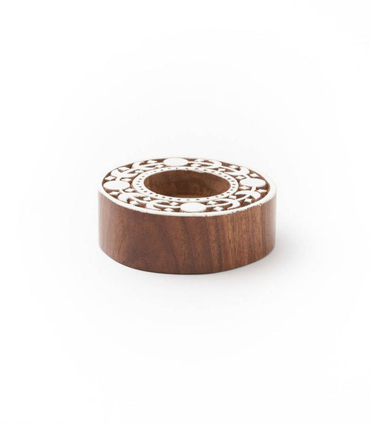 Aashiyana Moon Phase Tealight Candle Holder-Carved Rosewood