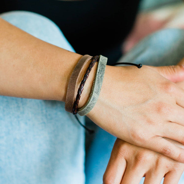 Three Color Leather Strand Bracelet