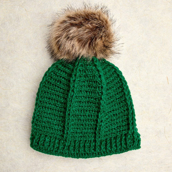 Brecken Kelly Green Knit Pom Beanie