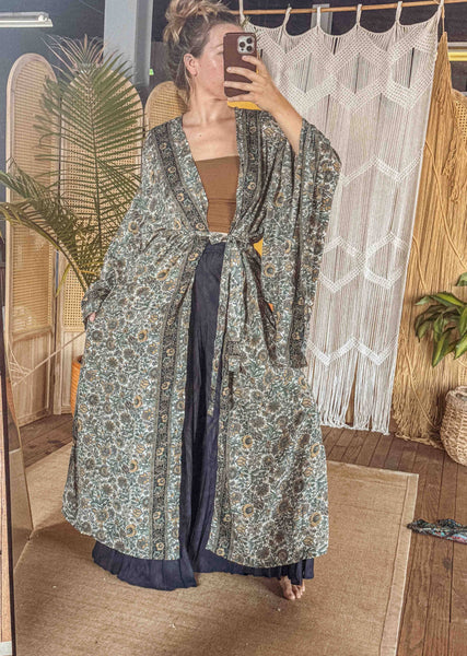 BOHO Silk Bell Sleeve Long Maxi Kimono Duster Cardigan
